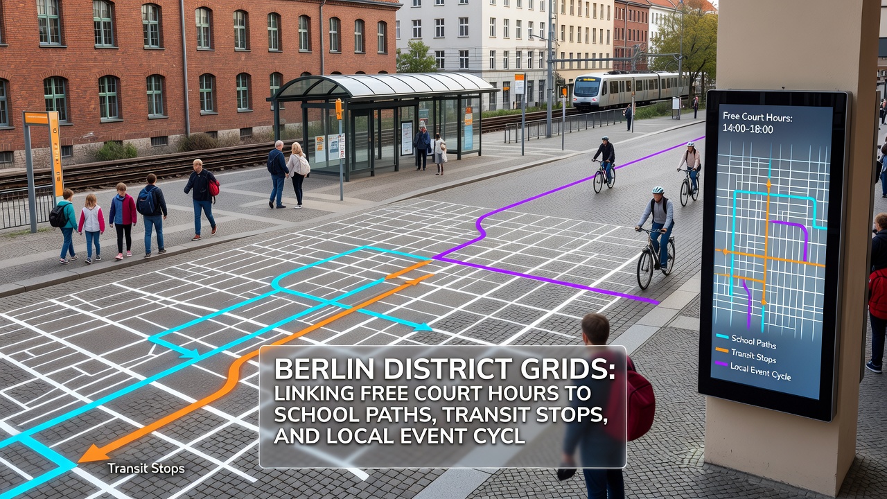 Detailansicht eines Berliner Spielplatzes mit Transit-Anbindung und Event-Markierungen
