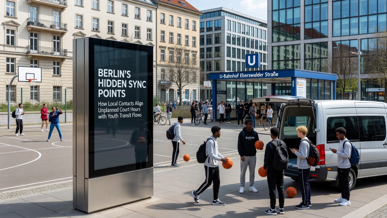 Karte mit markierten Sync-Punkten in Berliner Bezirken und Transitlinien