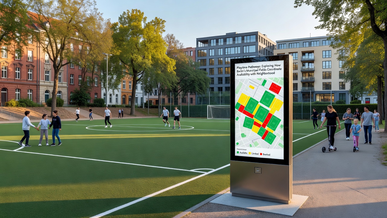Jugendliche beim Basketball auf einem Berliner Court mit Blick auf umliegende Wohnblocks und Verkehrswege